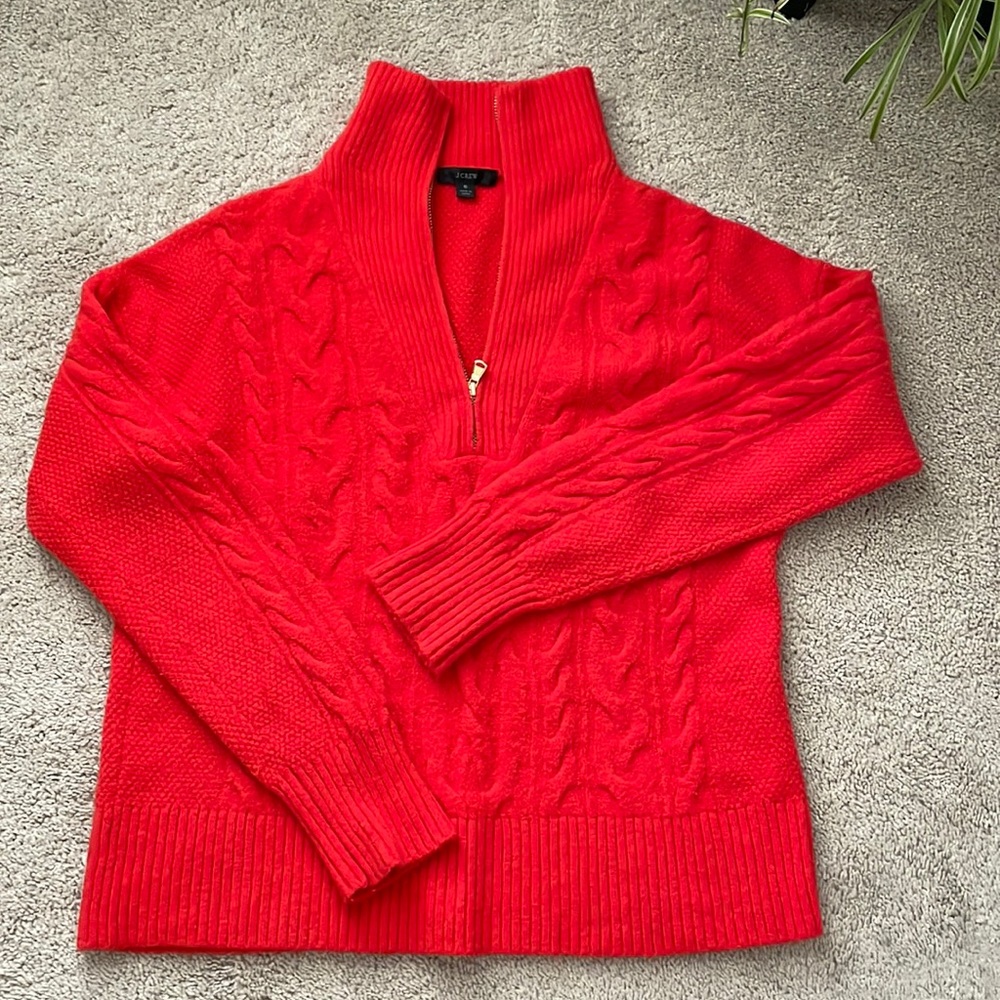 J Crew Red Wool Zip Up